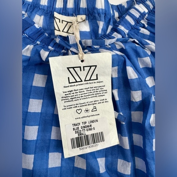 NWT Tuckernuck SZ Blockprints Blue Gingham Tracy London Top Small - Picture 3 of 8